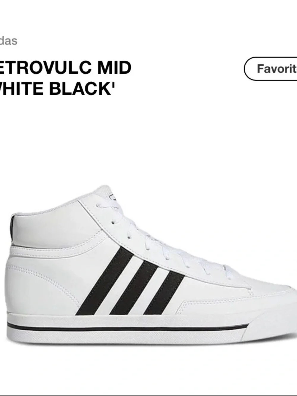 Men’s Adidas Retrovulc White High-Top Sneakers with Black Stripes Sz 12